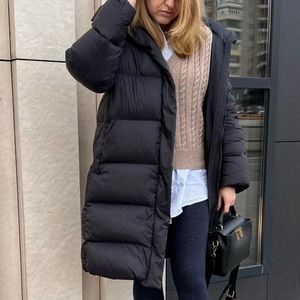 Zara long down feather puffer jacket black